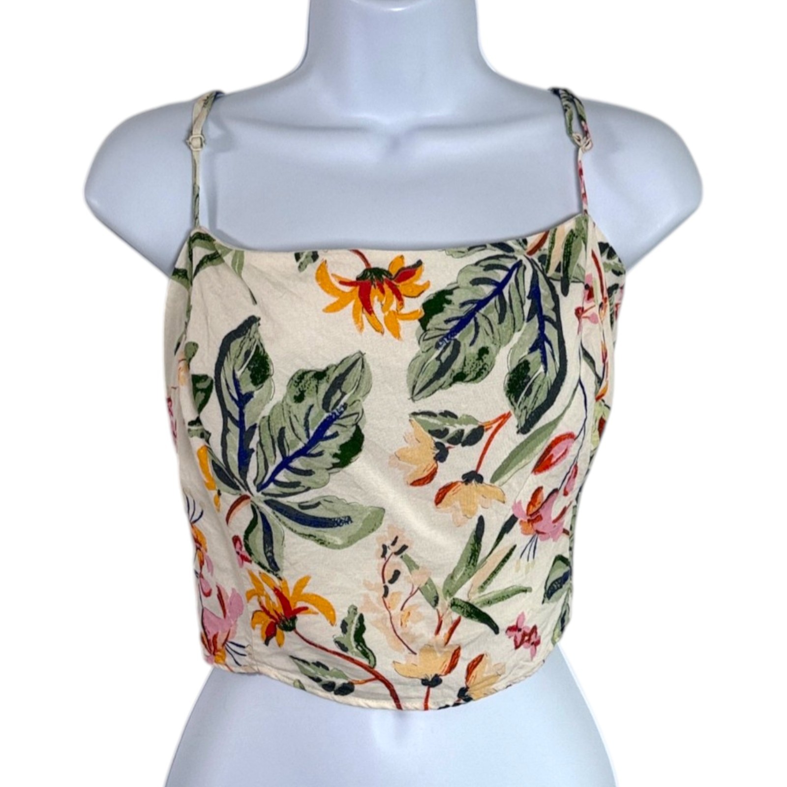 Linen Blend Floral Smocked Crop Top Sz XXL Beach Festival Cottage Indie Boho