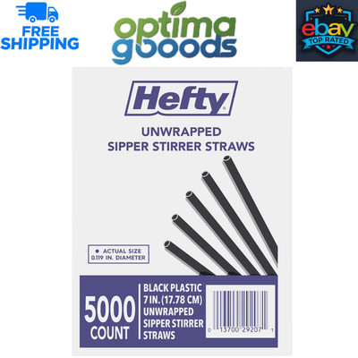 Hefty Unwrapped Plastic Sipper Stirrer Straws 7'' 5000 Ct Bulk Drink Bar Supply.