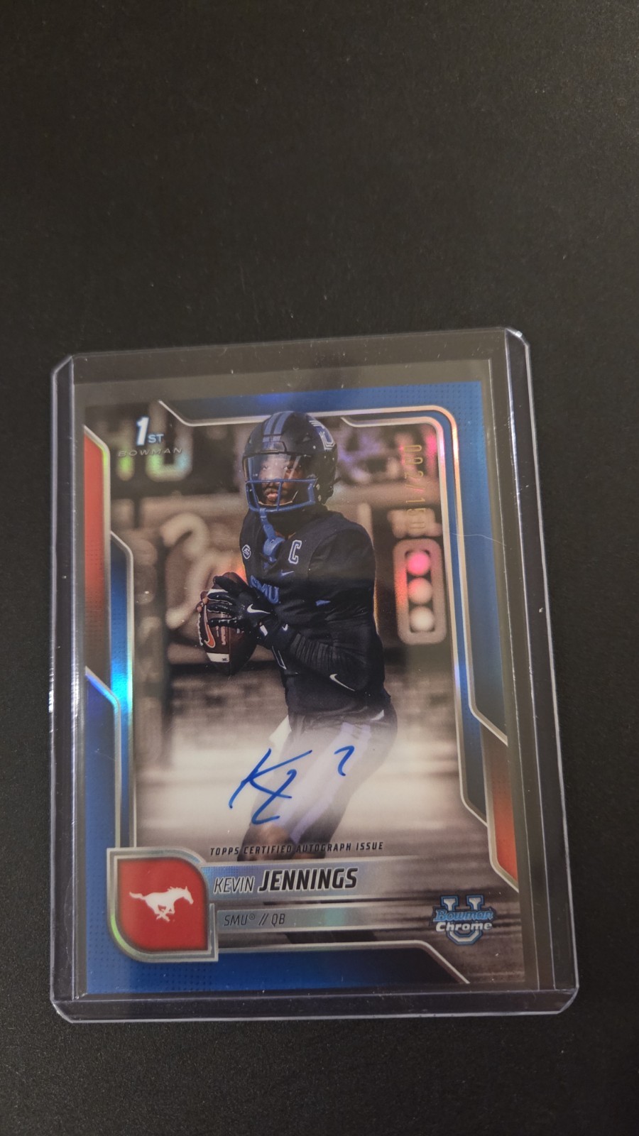 2025 Bowman Chrome U Kevin Jennings 1st Blue Refractor Auto #/150 - SMU Mustangs