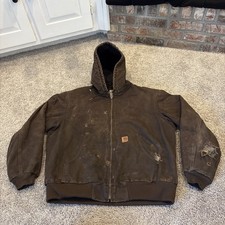 Vintage Carhartt Brown Hooded Canvas Jacket Quilted Workwear J130 DKB