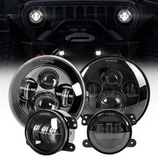 Round LED 7 Inch Headlights 4 Inch Fog Lights with Hi/Lo Beam DOT Approved H6...