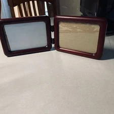 Fetco Double Photo Frame Mahogany Hinged Free Standing For Women 3.5 X 5” Photos