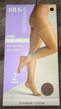 Silk Impressions  2 Pair Pantyhose Cocoa 15 Denier Sheer Ultra Fine  3XL