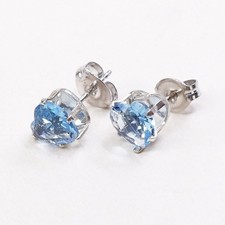 Sterling silver earrings 925 silver w/ heart shaped blue crystal studs