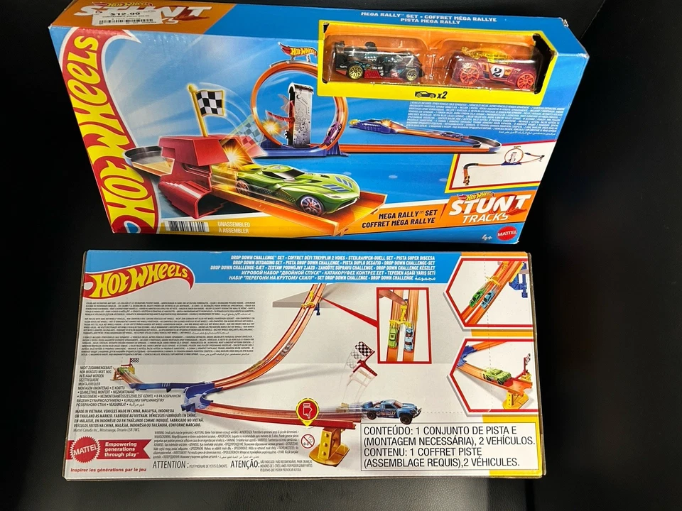 Lot Of Hot Wheels Mega Rally & Drop Down Challenge Sets 2 Vehicles and Track NEW - Image 4 of 4