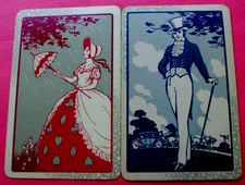 2 Single Deco Swap Playing Cards Lady/Gent Parasol/Walking Stick Vintage Pair
