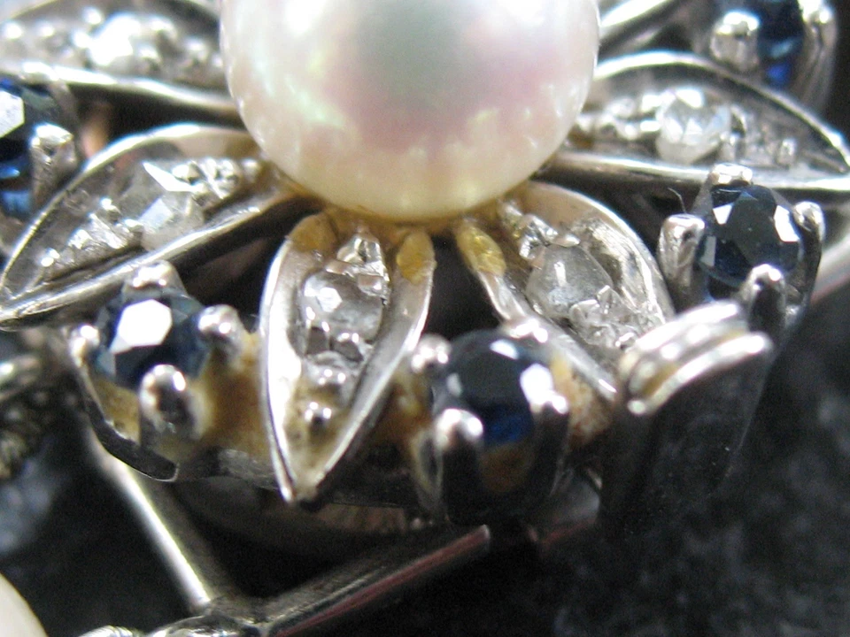 Perlenarmband Gold 585 Diamant Saphir Schließe Akoya Perlen 7,75 mm traumhaft - Bild 3 von 4