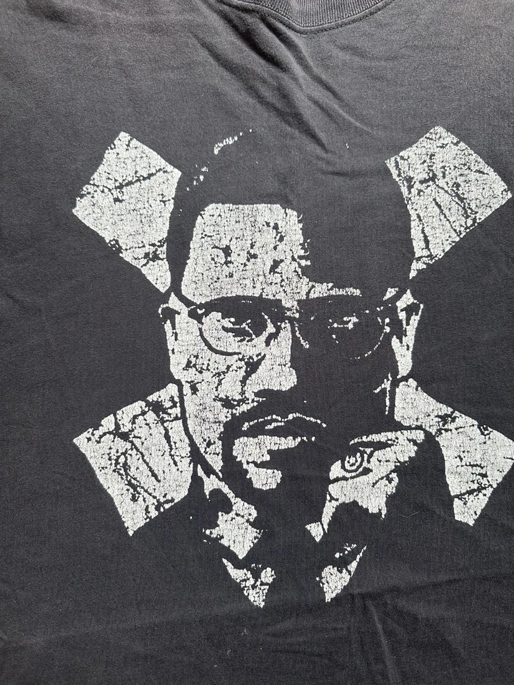 Camiseta preta 6XL manga curta folgada desgastada Y2K Malcom X vintage 100% algodão  - Imagem 2 de 4
