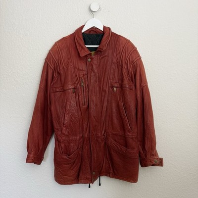 Vintage Lederjacke Herren Rot Gr. XL 90er Bomberjacke Stonewashed Used Look