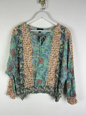 GiGio Boho Blouse Large Woman L Floral Print Shirt Top Prairie 100% Rayon NWOT