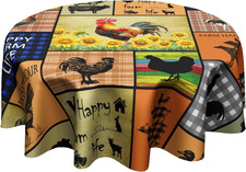 Farmhouse Rooster round Table Cloth - Farm Animal Tablecloths Hen Chicken Cat...