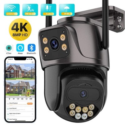 Outdoor Wireless Security IP Kamera 4K 8MP HD Dual Objektiv Extern Wifi PTZ Kamera