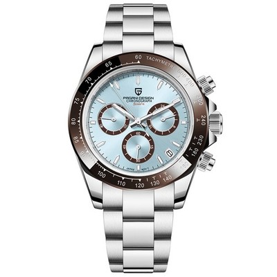 Pagani Design PD-1644 Ice Blue Dial Brown Bezel Chronograph Quarzuhr 40mm