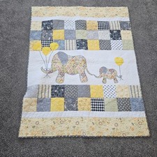 Patchwork Elephant Baby Quilt - Yellow and Gray