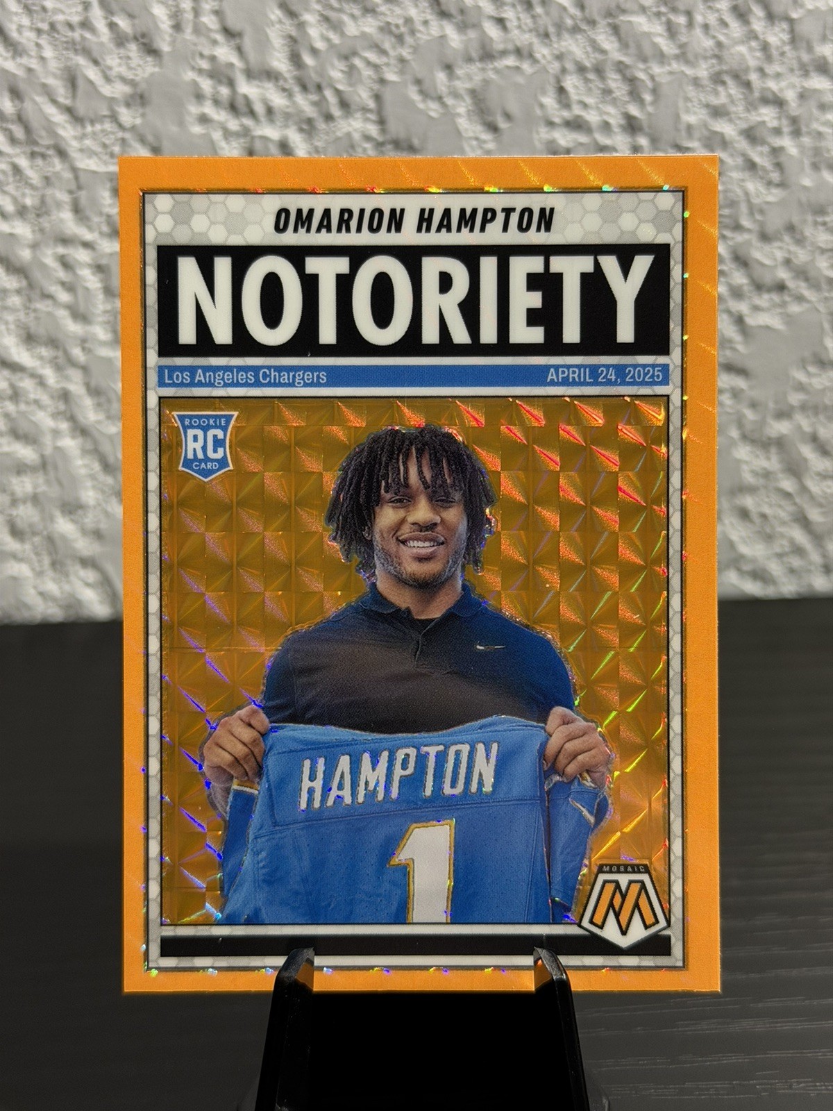 2025 Mosaic Omarion Hampton #20 Notoriety Orange Prizm (RC)