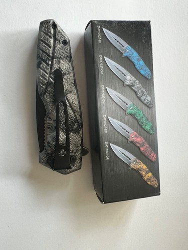 4.5" Spring Assist Zombie Folding Pocket Knife - Silver SKU: ZM017927-GR - Picture 2 of 2