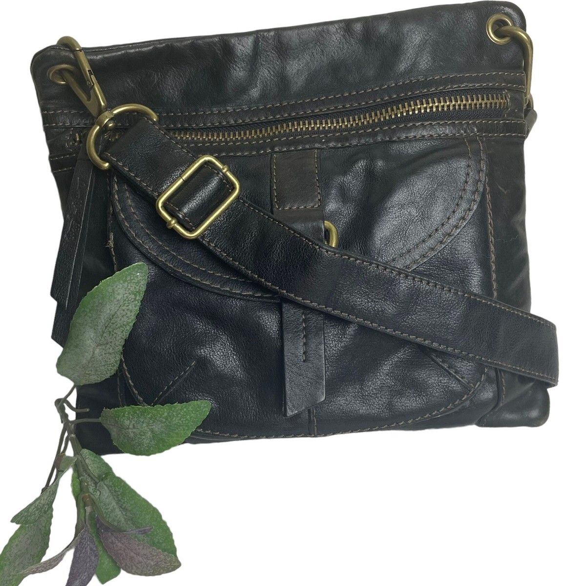 Fossil Vintage SASHA Brown Leather Adjustable Crossbody Bag Purse
