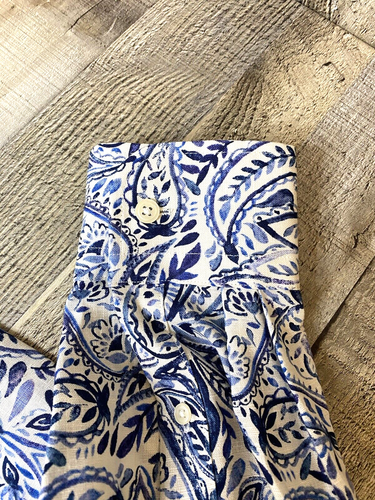 Joseph Abboud blau weiß Paisley Langarm 100% Leinen Kleid Knopf Hemd XXL - Bild 14 von 14