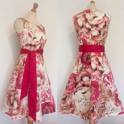 PHASE EIGHT DRESS SIZE 10 PINK FLORAL FIT AND FLARE COTTON | eBay