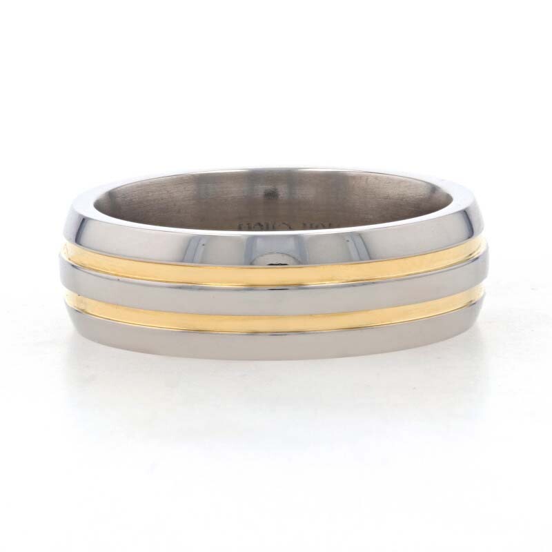 NEW Men's Wedding Band Titanium & 18k Ring 8.5 Comfort Fit Mon Cheri Gold Stripe