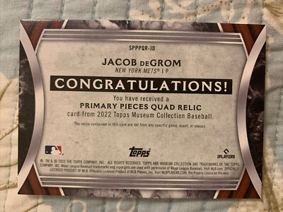 2022 TOPPS MUSEUM COLLECTION JACOB DEGROM /75 PRIMARY QUAD RELIC