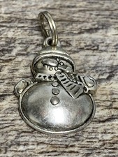 Adorable Snowman Pendant Charm Silver Tone 1 Inch Metal