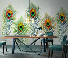3D Peacock Feather Self-adhesive Removeable Wallpaper Wall Mural