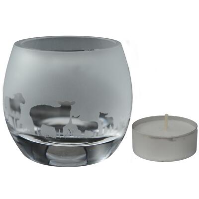 Glass Tealight Holder Sheep Sandblast Candle Animal Ornament Gift Boxed Animo