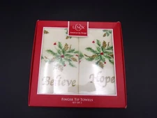 Lenox Christmas Fingertip Towels Set of 2 Believe Hope White