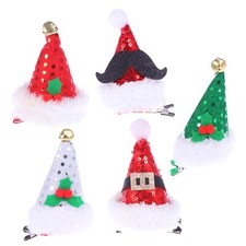 Happyyami 5pcs Christmas Hair Clips Glitter Sequin Christmas Hat Barrettes wi...