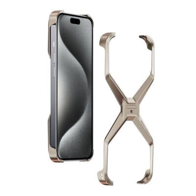Aluminum Metal Armor Removable X Type Rimless Case For iPhone 15 14 13 Pro max