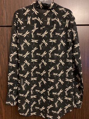 Hemd mit reserviertem Reißverschluss 34 schwarz schmetterling beige