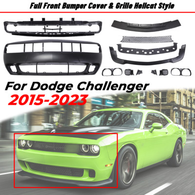 Front Bumper Kit Set For 2015-2023 Dodge Challenger Hellcat Style w/ Grille Lip