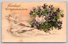 Congratulations~Harnessed Doves~Cart Of Violets & Doves w/Card~Emb~Vintage PC