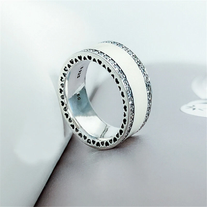 Новый 925 пробы сердца белая эмаль кольцо все размер 6 7 7,5 8,5 - Изображение 2 из 3