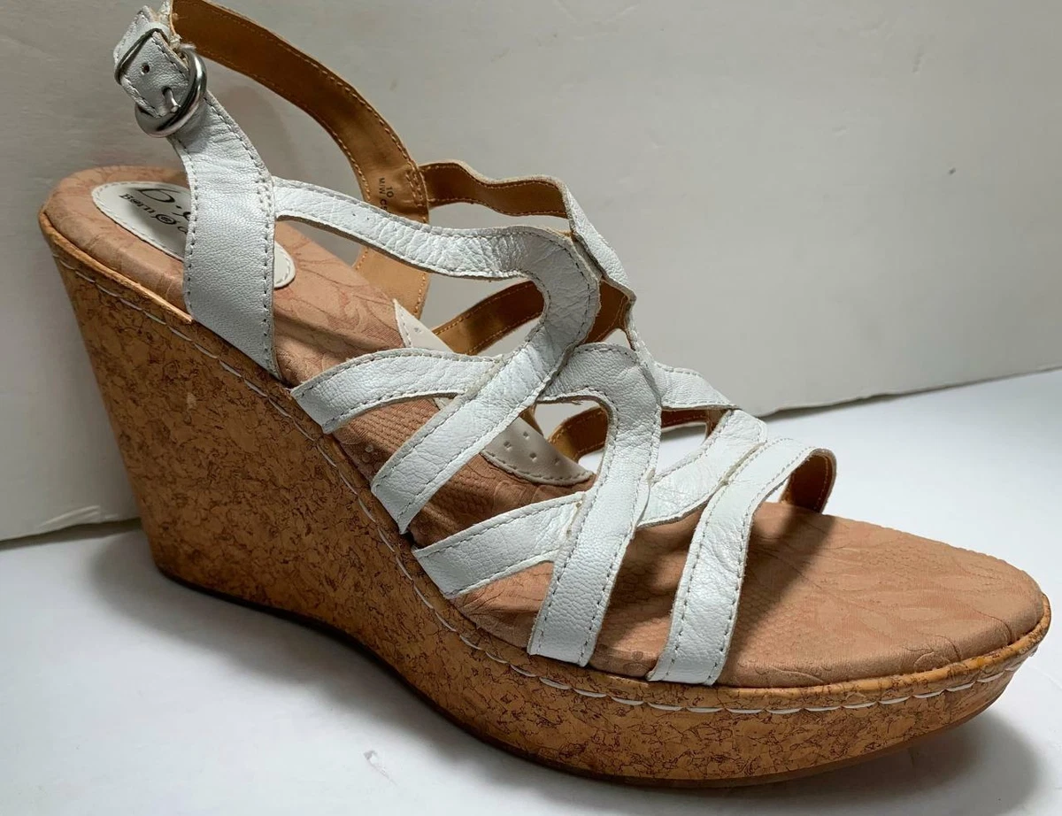 BORN boc white strappy wedge cork platform sandals shoes 10 42