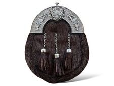 Scottish Brown Sporran Chrome Thistle Cantle Kilt Sporran With Chain Belt