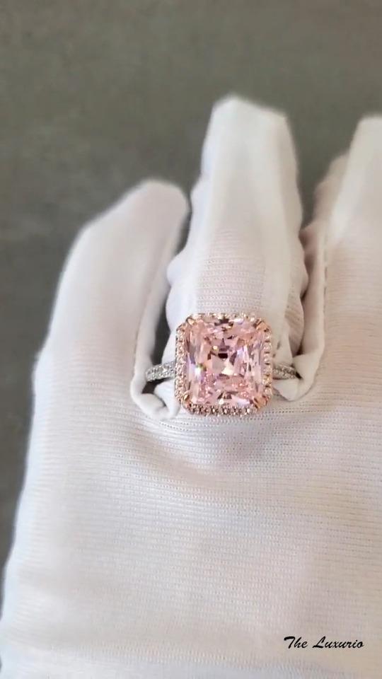 Diamond Womens Ring Lab Created 14K White Gold Radiant Cut 4.40 Ct Pink