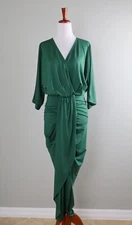 BALTIC BORN NEW $79 Green Stretch Surplice Draped Maxi Dress Size Medium