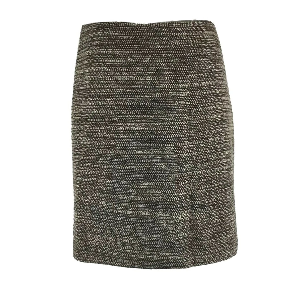 Falda Ann Taylor 4P Marrón Crema Tweed Textura Lana Azul Forrada Lápiz Carrera Informal