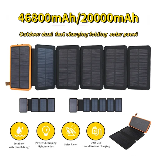 46800mAh Portable 6 Solar Panel Folding Power Bank Outdoor Camping Phone Charger image 5