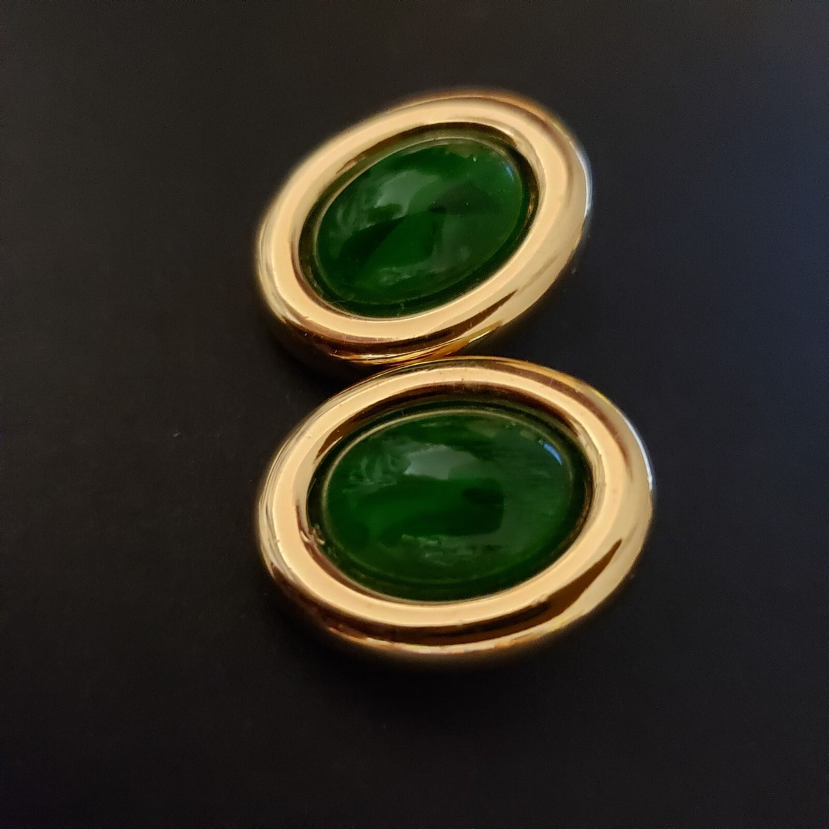 Christian Dior Vintage Cabochon Clip Earrings Green Gold