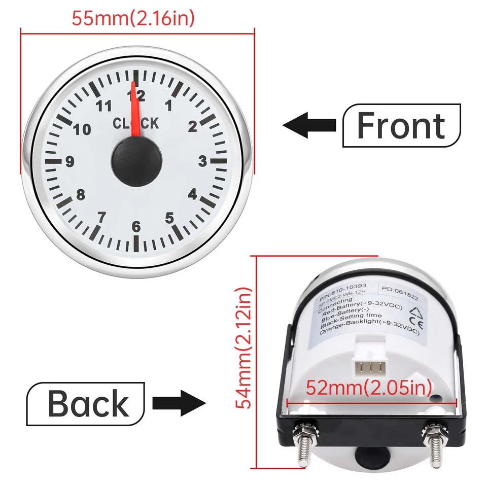 2" 52mm bule Backlight Clock Gauge Clock Meter For Car Truck Marine Boat Yacht   - Image 2 of 4