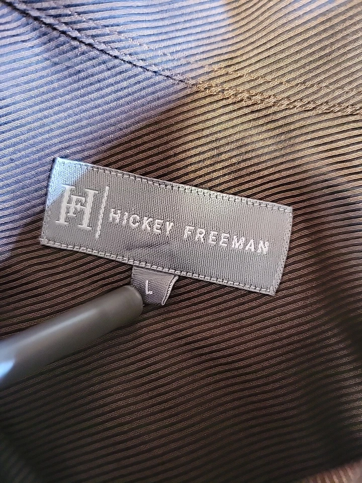 Camisa Para Hombres Hickey Freeman Abotonada Grande Algodón Marrón y Negro Rayas Italia Foto 4 de 4