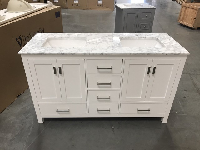 Dukes 84 Double Vanity White White Carrera Marble Top Sinks And