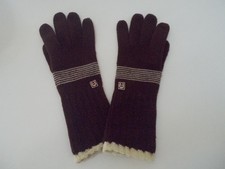 VTG ETIENNE AIGNER Ladies Burgundy w/ Ivory Trim Knit Winter Gloves ONE SIZE