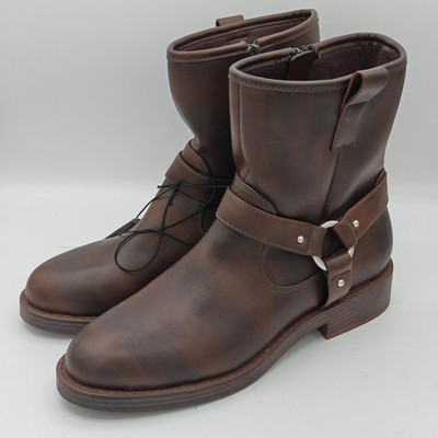 Dolce Vita Pondo Moto Biker Boots Women's  Harness Strap Side Zip Brown