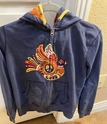 Lucky Brand Sz Medium Women's Hoodie Full Zip Blue Embroidered Front Peace/Love