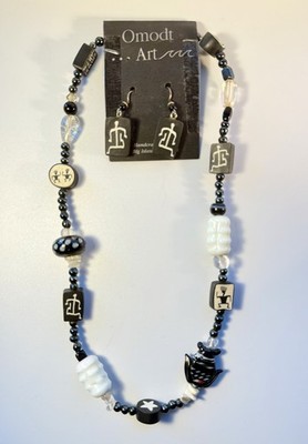 Omodt Art Handmade Bead Necklace and Earring Set. Made in Hawaii. Barbara Hanson