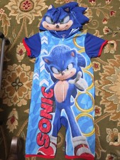 Boys Sz 4-5 Sonic The Hedgehog Short 1pc Zip Up Pajamas With Hood